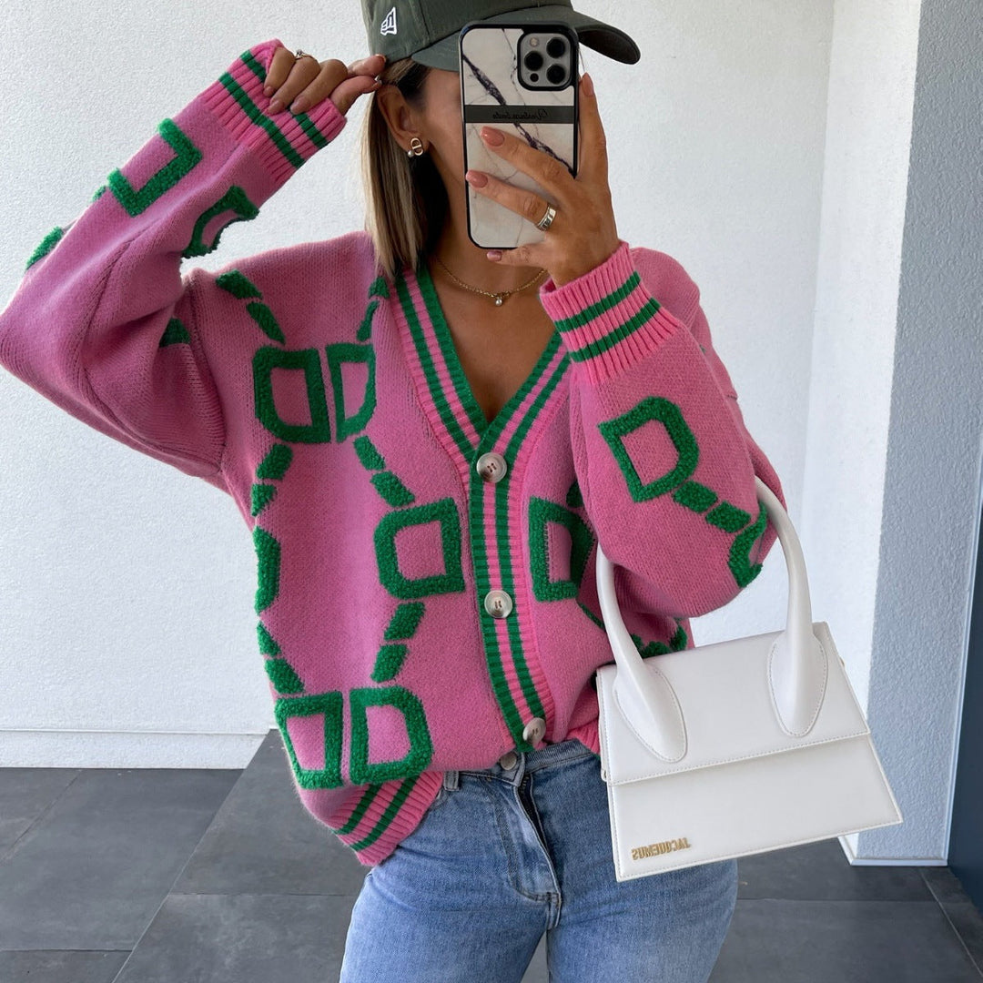 Dyan | Women Geometric Button Oversized Cardigan