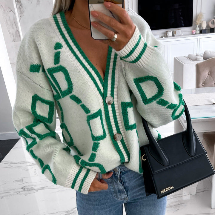 Dyan | Women Geometric Button Oversized Cardigan