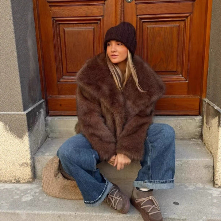 Rona | Women Collar Faux Fur Fluffy Jacket