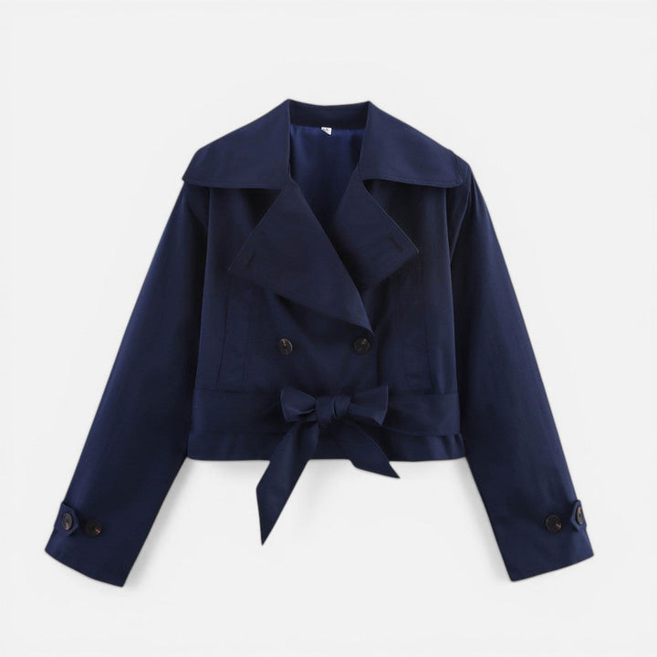 Carly Women Double Breasted Belted Cropped Trench Coat