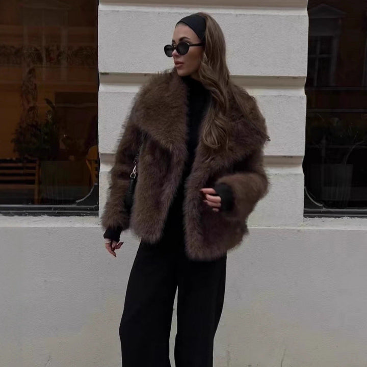 Rona | Women Collar Faux Fur Fluffy Jacket