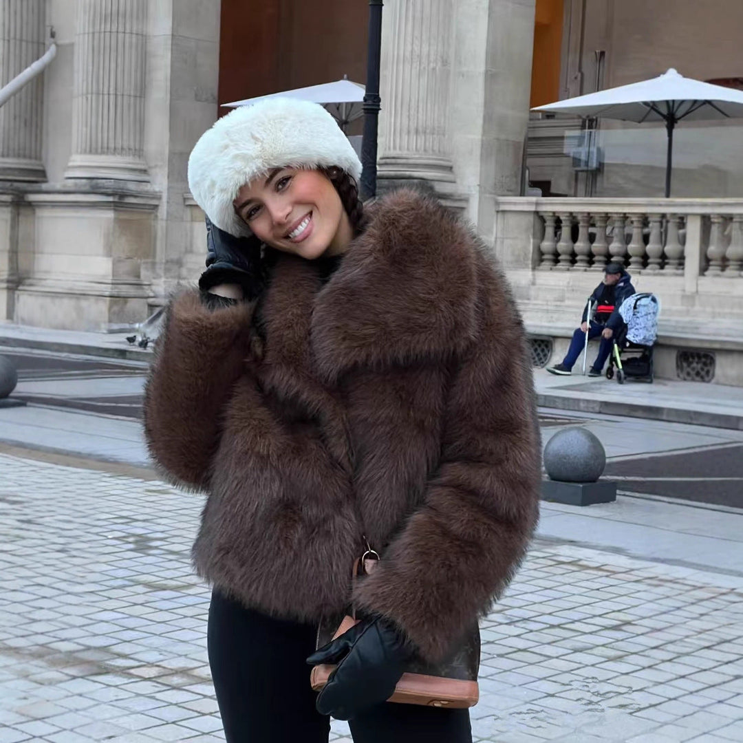 Rona | Women Collar Faux Fur Fluffy Jacket