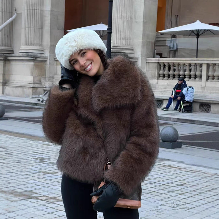 Rona | Women Collar Faux Fur Fluffy Jacket