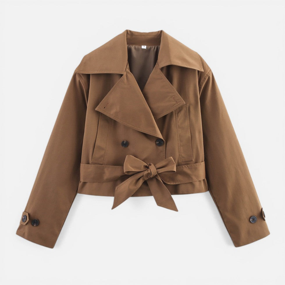 Carly Women Double Breasted Belted Cropped Trench Coat