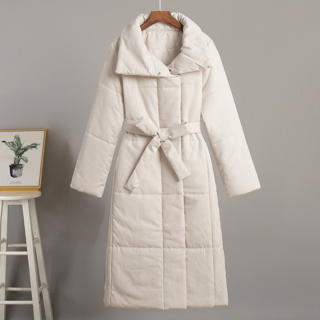 Soledad Women Belted Stand Collar Long Padded Winter Coat