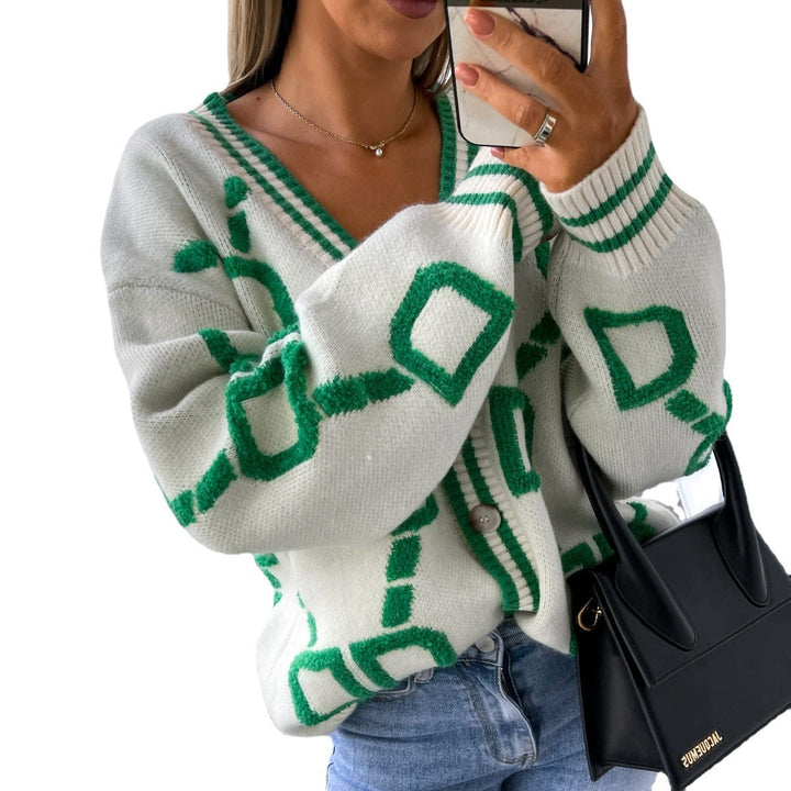 Dyan | Women Geometric Button Oversized Cardigan