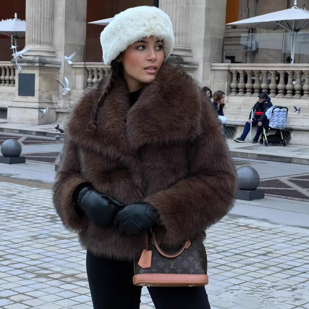 Rona | Women Collar Faux Fur Fluffy Jacket