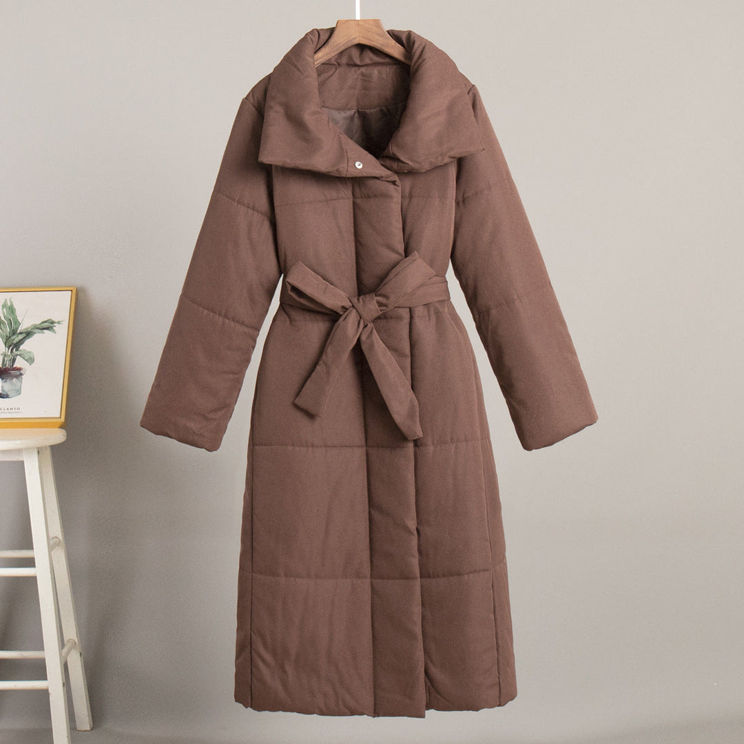 Soledad Women Belted Stand Collar Long Padded Winter Coat
