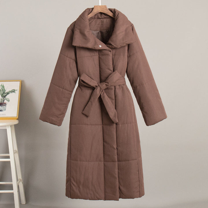 Soledad Women Belted Stand Collar Long Padded Winter Coat