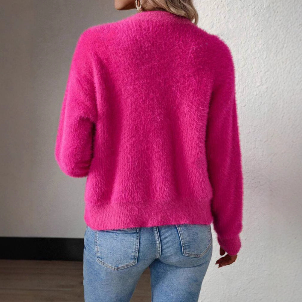Rosemary Women Fluffy V Neck Button Front Knit Sweater Cardigan