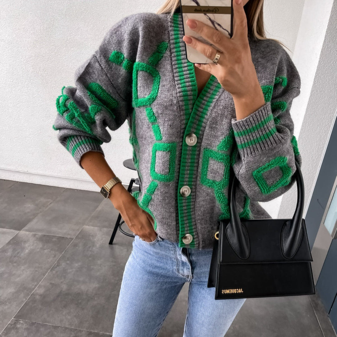 Dyan | Women Geometric Button Oversized Cardigan