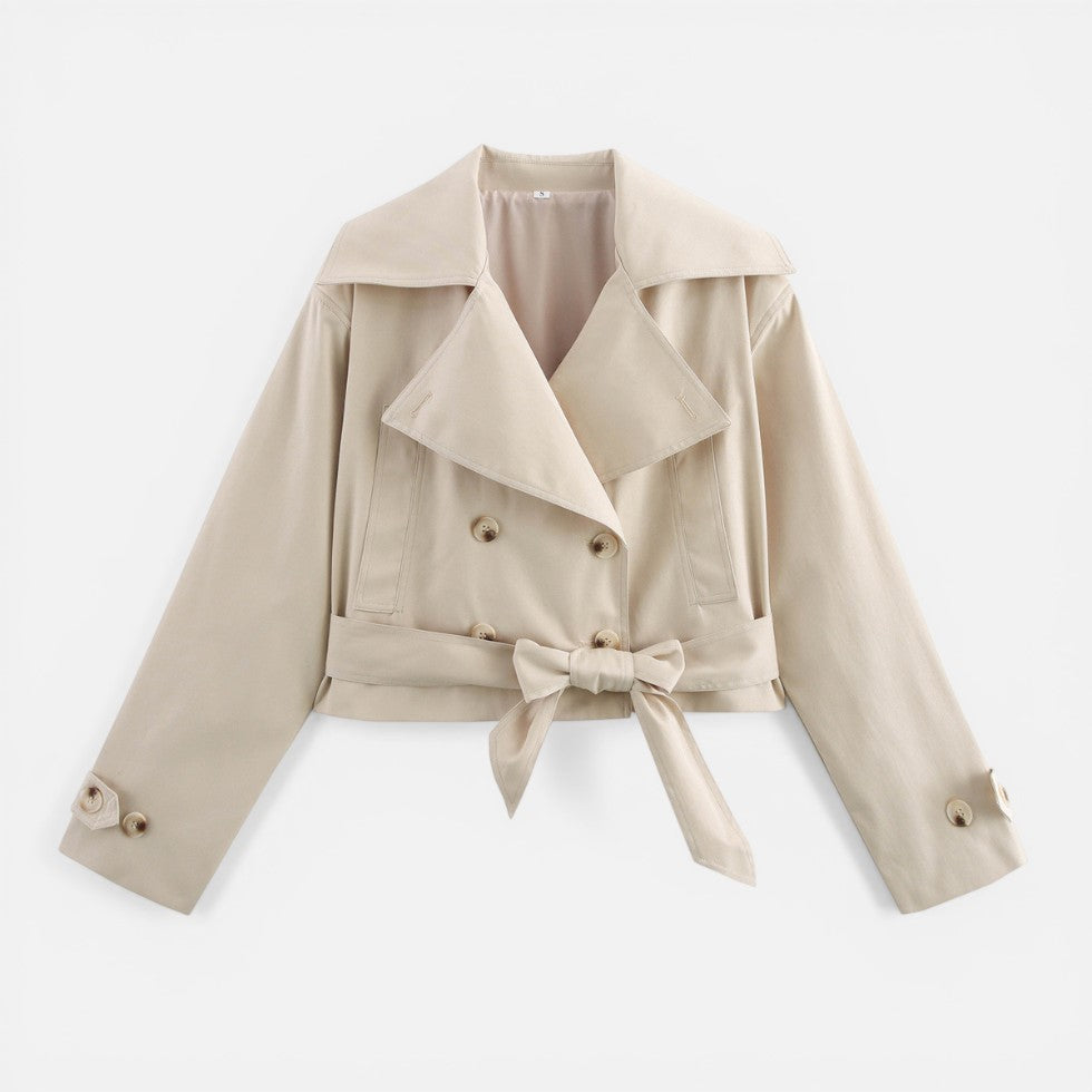 Carly Women Double Breasted Belted Cropped Trench Coat