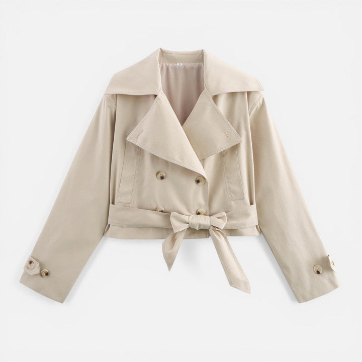 Carly Women Double Breasted Belted Cropped Trench Coat