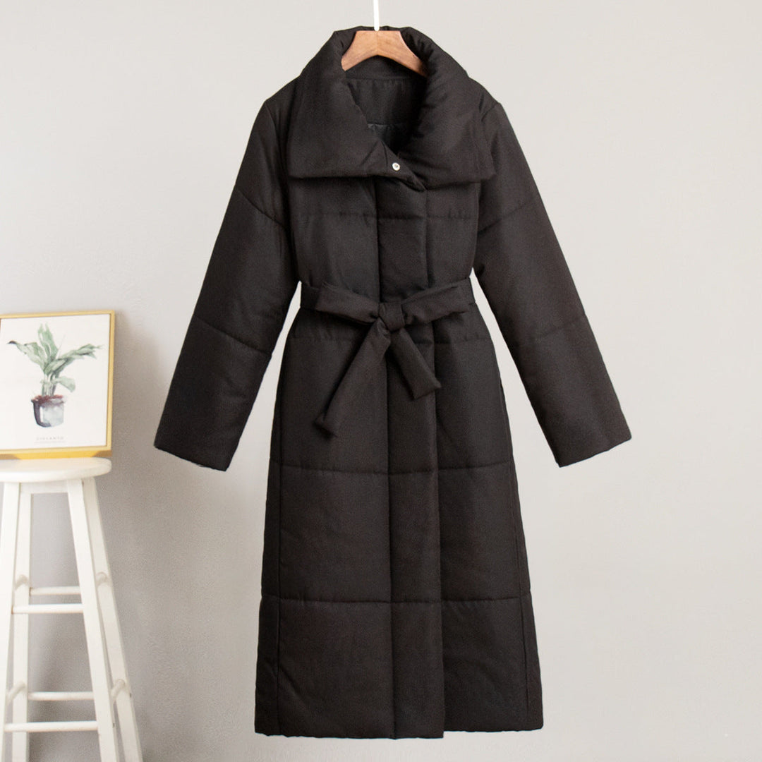 Soledad Women Belted Stand Collar Long Padded Winter Coat