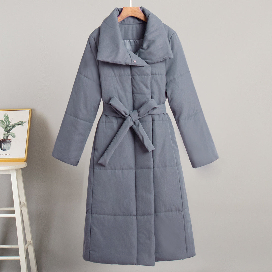 Soledad Women Belted Stand Collar Long Padded Winter Coat
