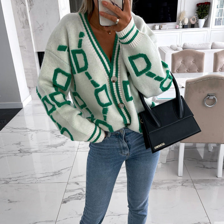 Dyan | Women Geometric Button Oversized Cardigan