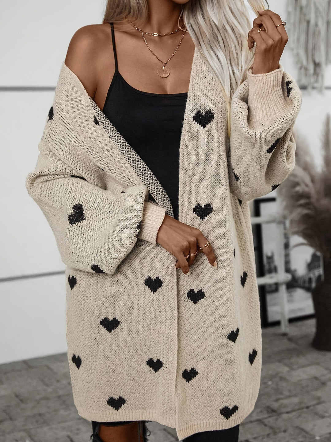 Henriette | Women Heart Print Open Cardigan