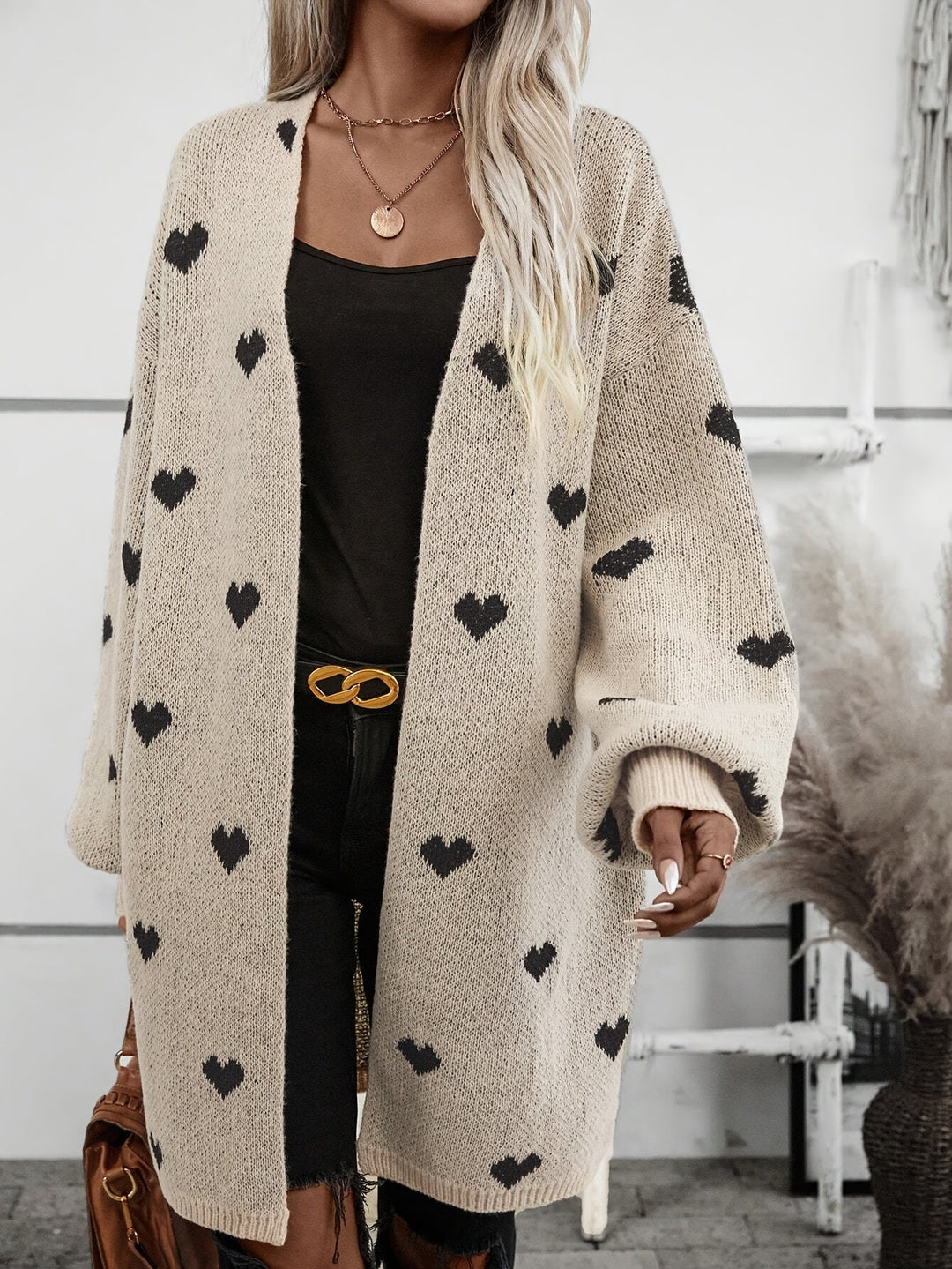 Henriette | Women Heart Print Open Cardigan
