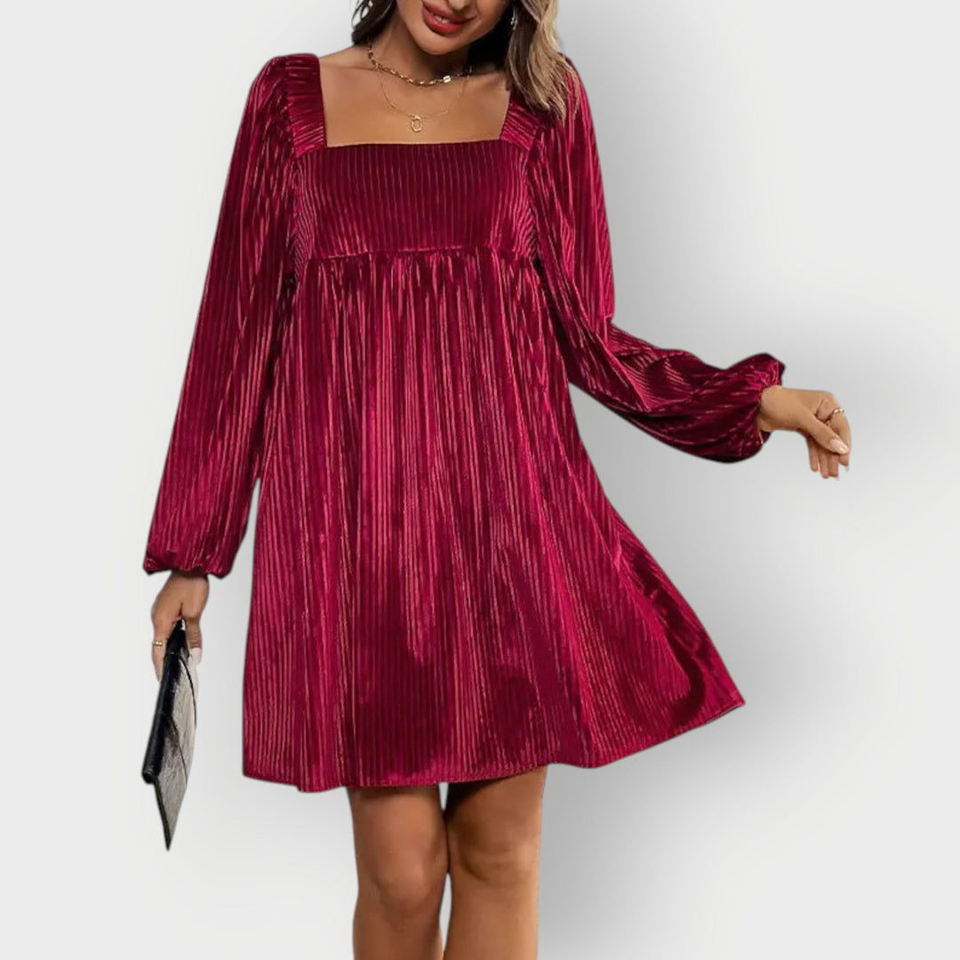 Annabeth Women Backless Velvet Long Sleeve Babydoll Mini Dress