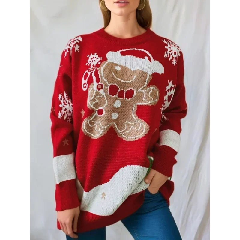 Jodie Women Gingerbread Snowflake Knit Ugly Christmas Sweater