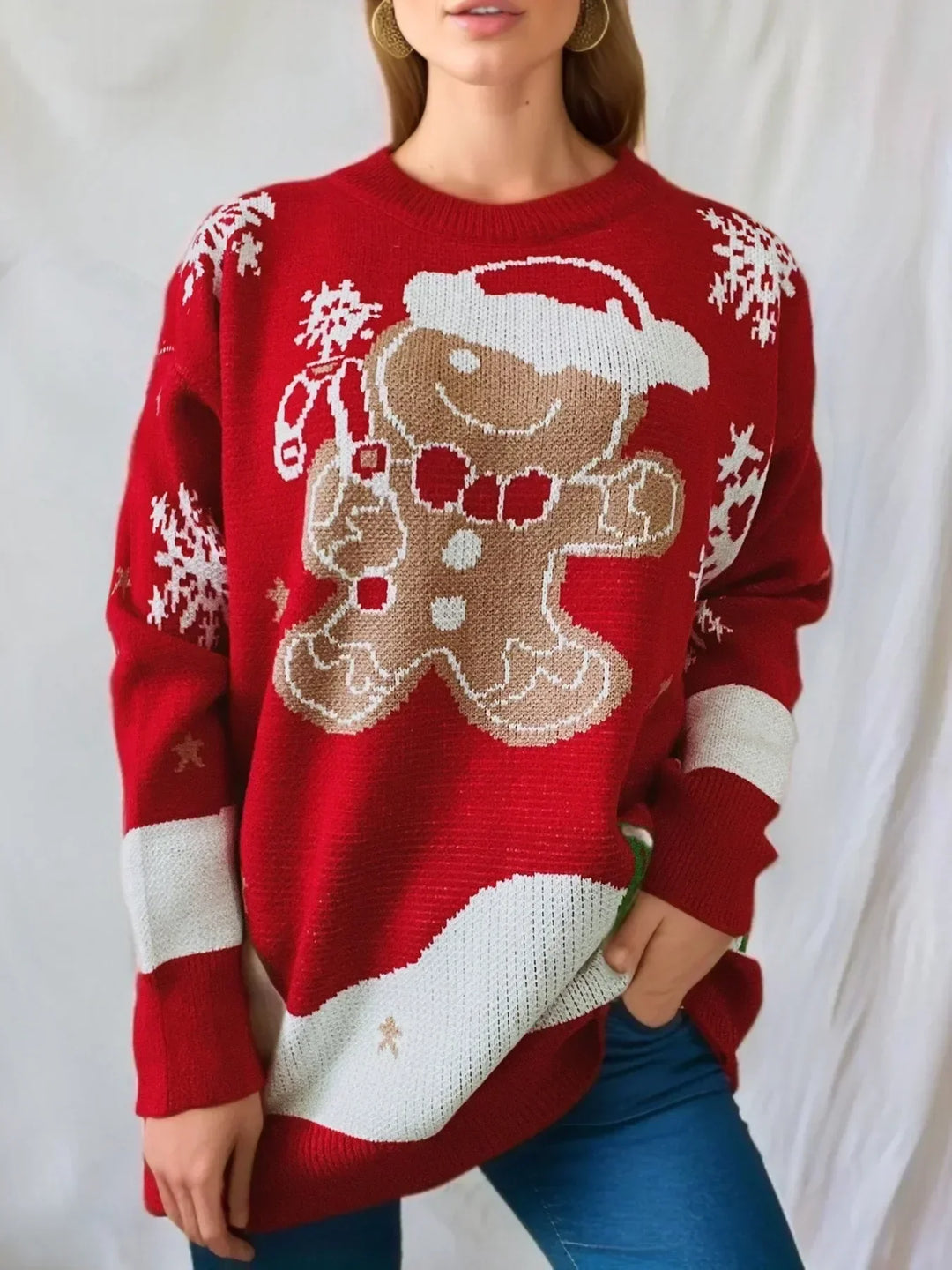 Jodie Women Gingerbread Snowflake Knit Ugly Christmas Sweater