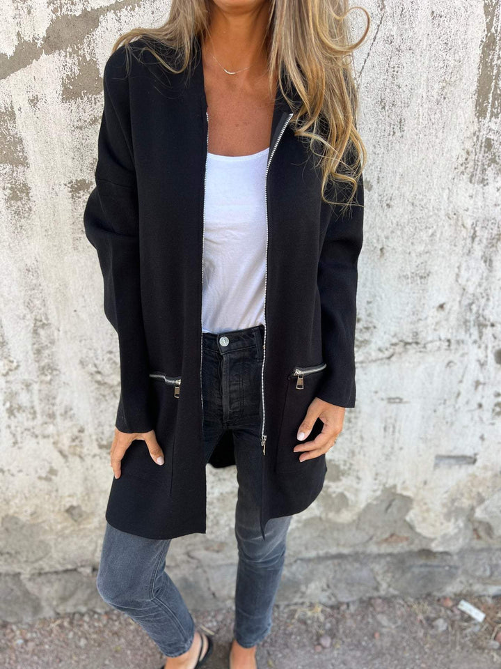 Sabeline Women Longline Zip Pocket Cardigan Sweater