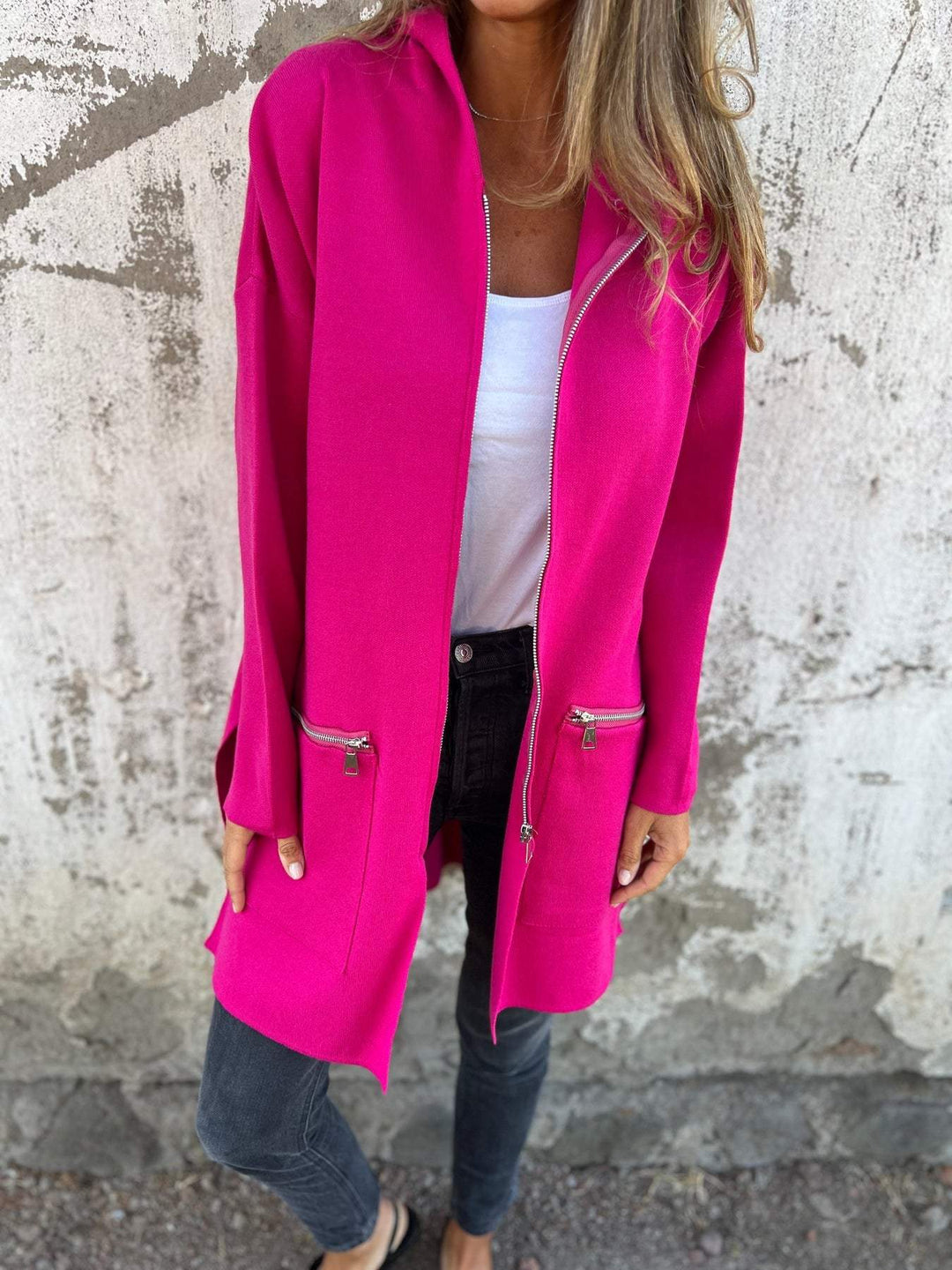 Sabeline Women Longline Zip Pocket Cardigan Sweater