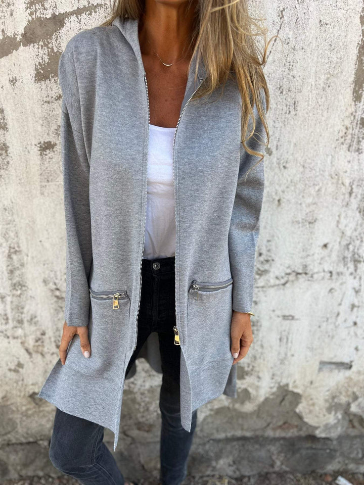 Sabeline Women Longline Zip Pocket Cardigan Sweater