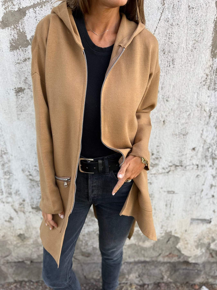 Sabeline Women Longline Zip Pocket Cardigan Sweater