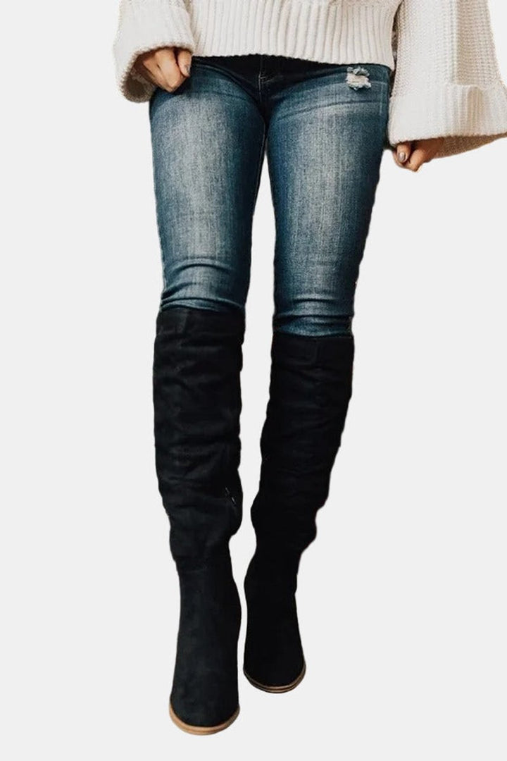 Pam | Women Block Heel Thigh High Boots