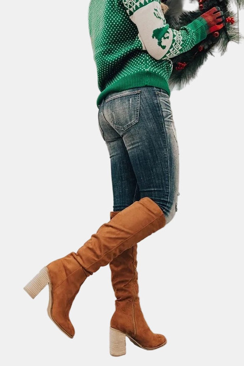 Pam | Women Block Heel Thigh High Boots