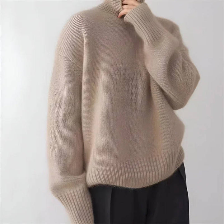 Ginny Women Foldover Turtleneck Ribbed Trim Knit Sweater
