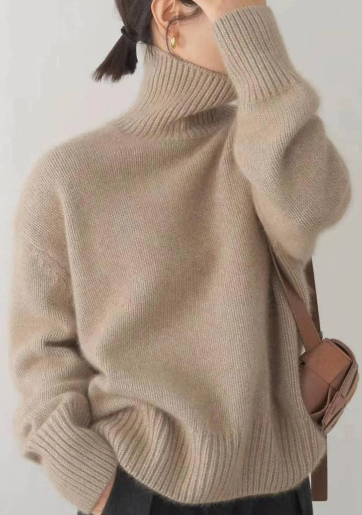 Ginny Women Foldover Turtleneck Ribbed Trim Knit Sweater