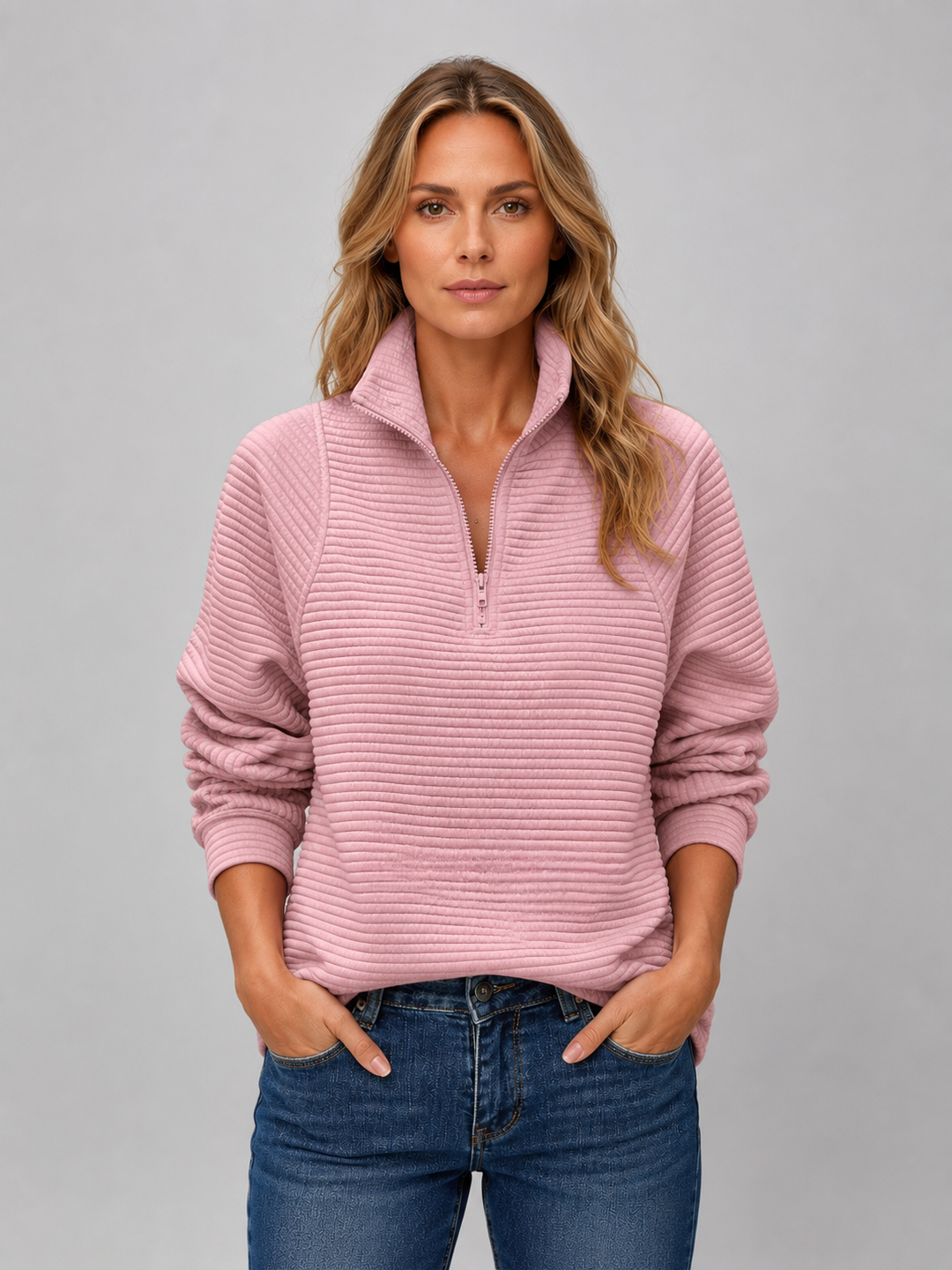 Yola | Women Ribbed Mock Half Zip Pullover