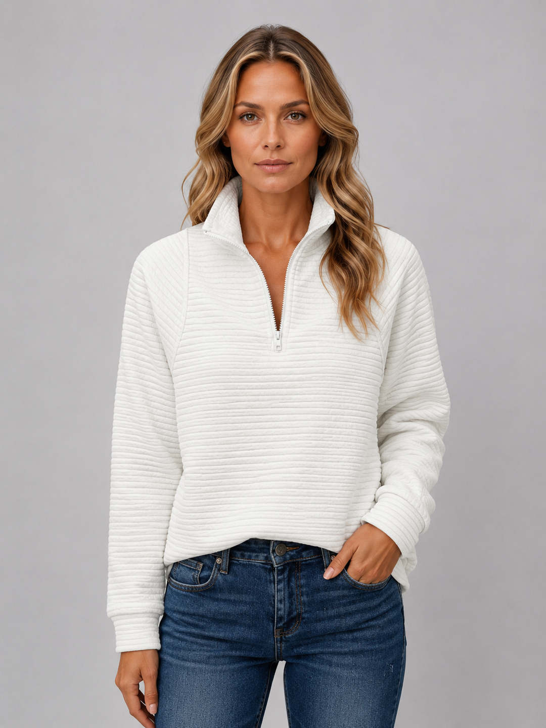 Yola | Women Ribbed Mock Half Zip Pullover