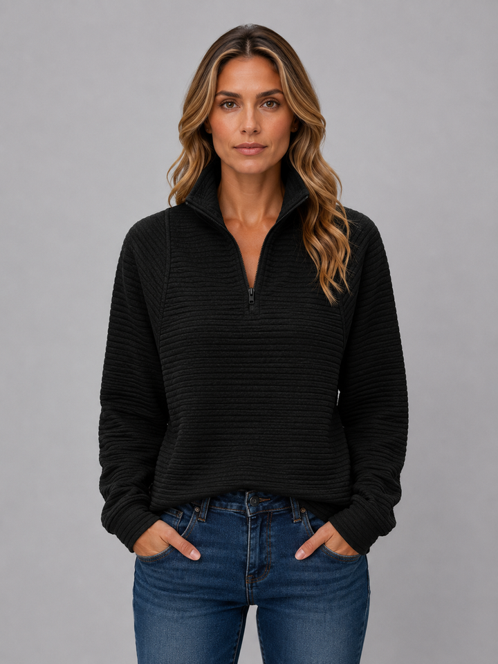 Yola | Women Ribbed Mock Half Zip Pullover