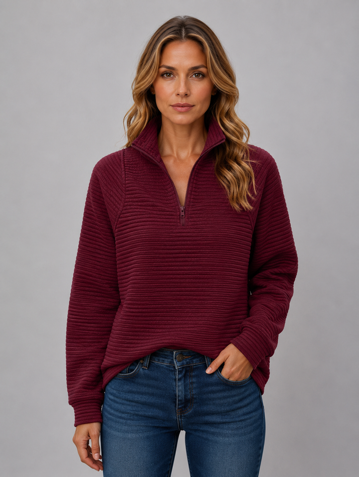 Yola | Women Ribbed Mock Half Zip Pullover