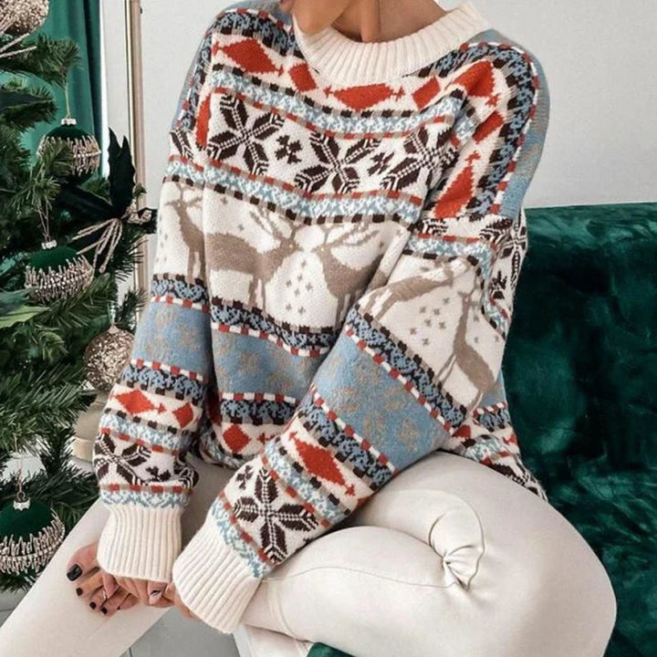 Marcy Women Fair Isle Reindeer Knit Christmas Sweater