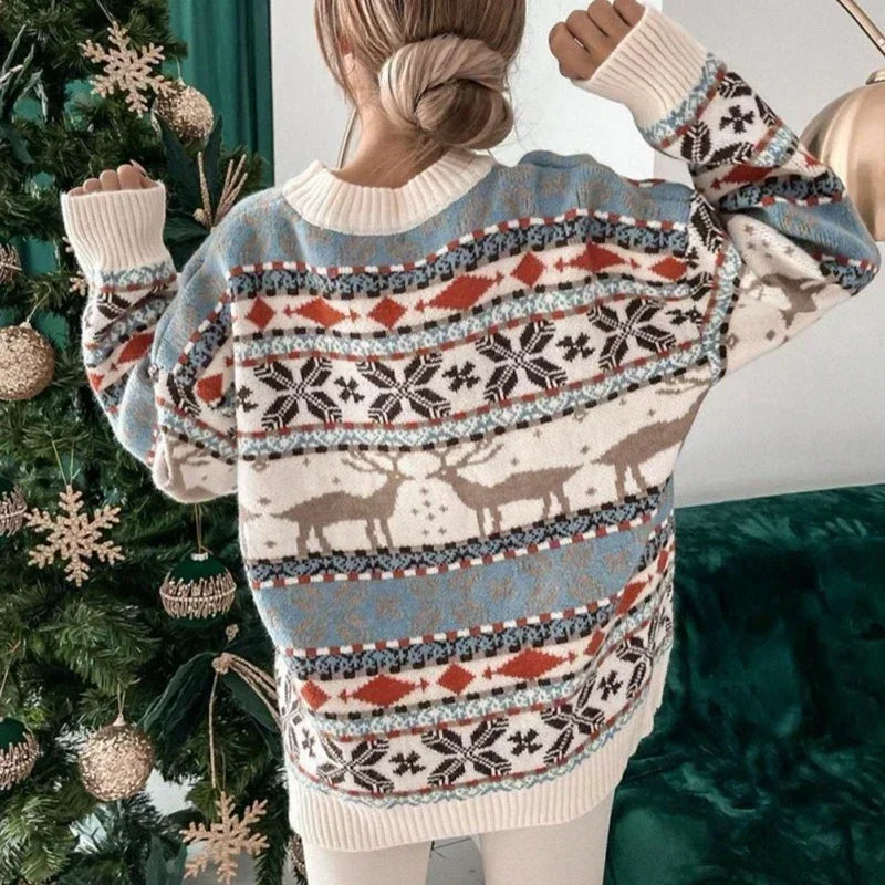 Marcy Women Fair Isle Reindeer Knit Christmas Sweater