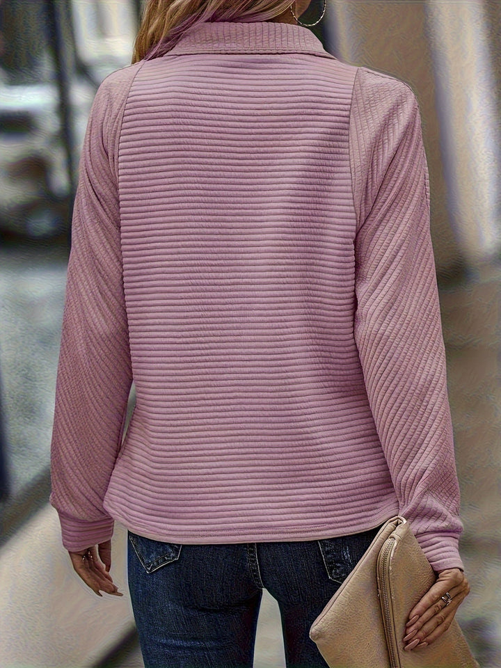 Leta | Women Ribbed Stand Half Zip Pullover