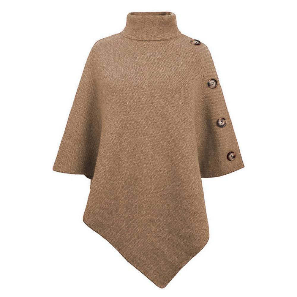 Ettie | Women Button Trim Turtleneck Poncho