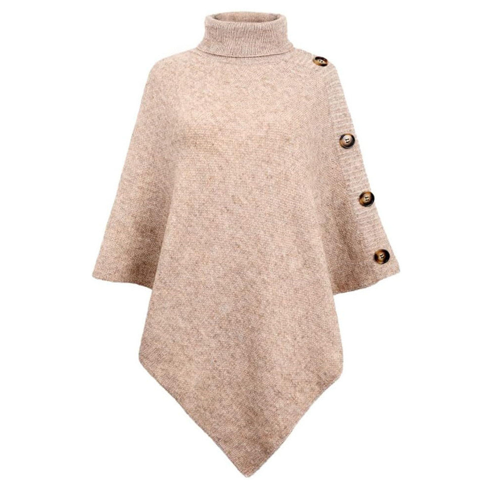 Ettie | Women Button Trim Turtleneck Poncho