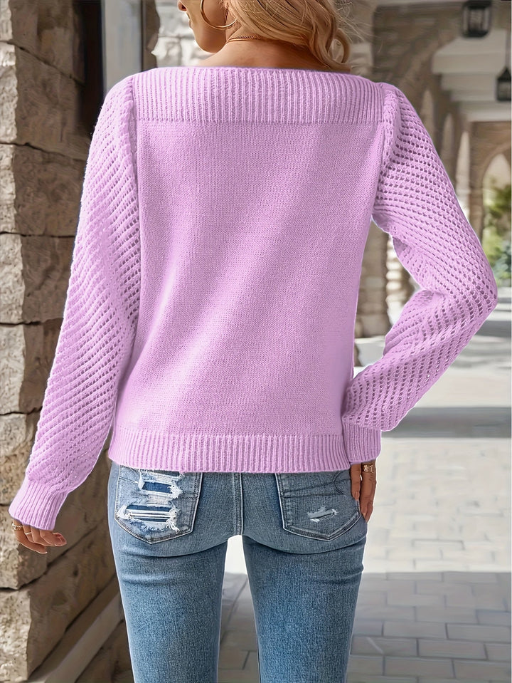 Rena | Women Openwork Sleeve Crewneck Sweater