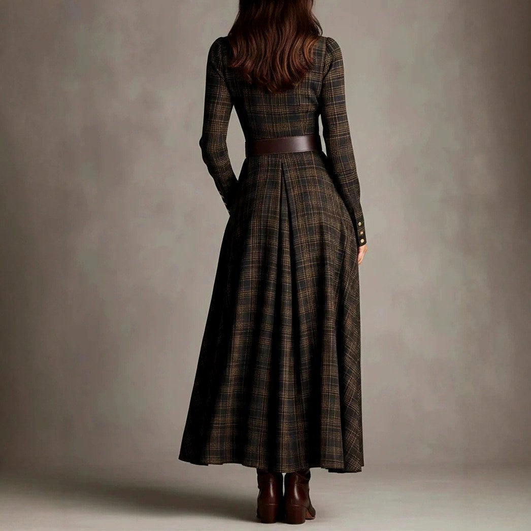 Alma | Women Plaid Shirt Long Sleeve Dress