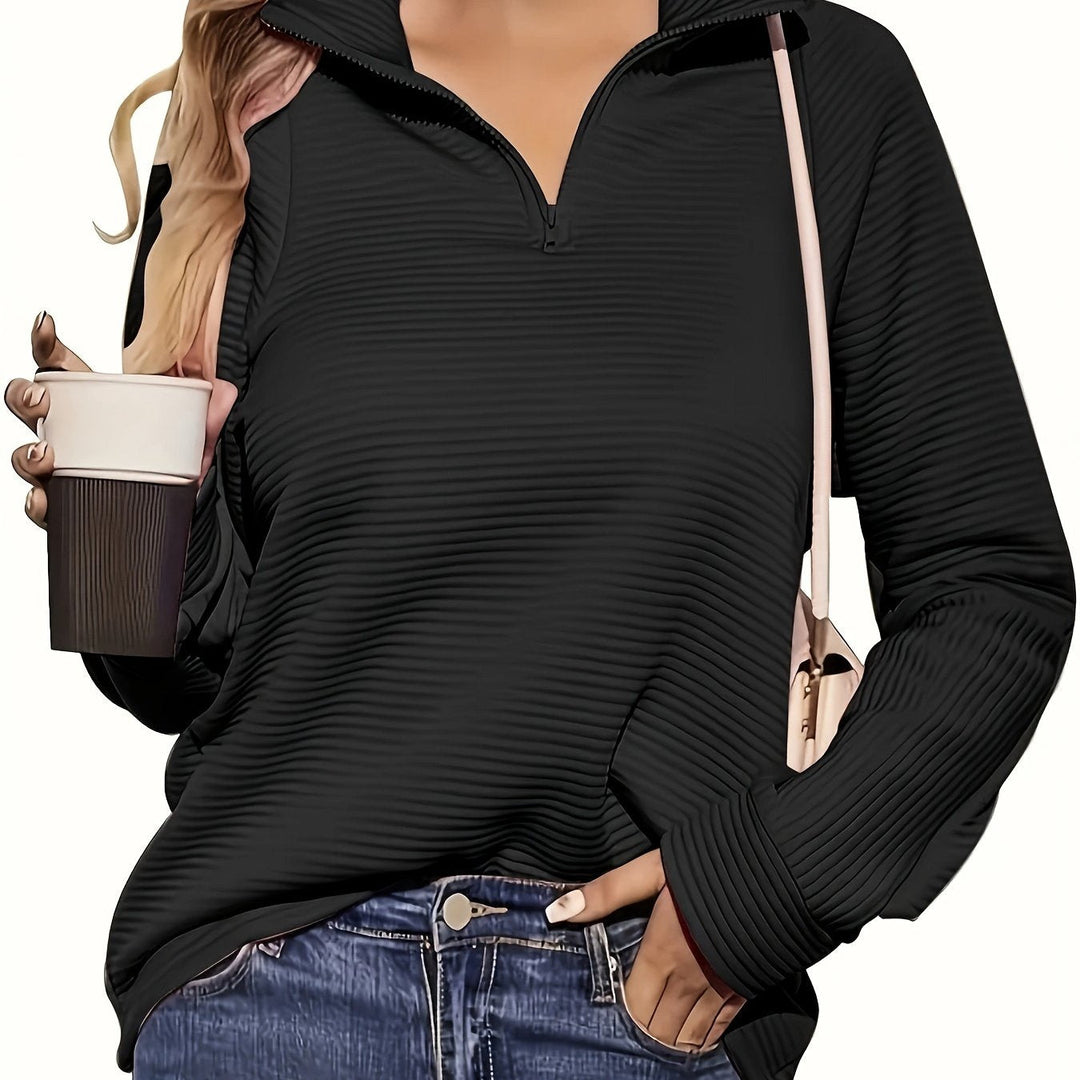 Leta | Women Ribbed Stand Half Zip Pullover