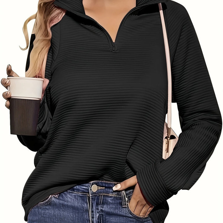 Leta | Women Ribbed Stand Half Zip Pullover