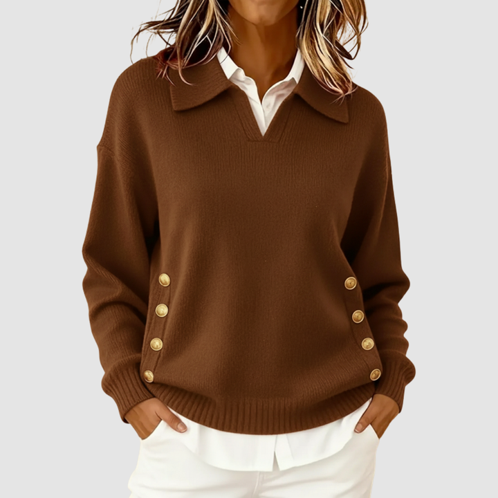 Noor | Women Collar Side Button Pullover Sweater
