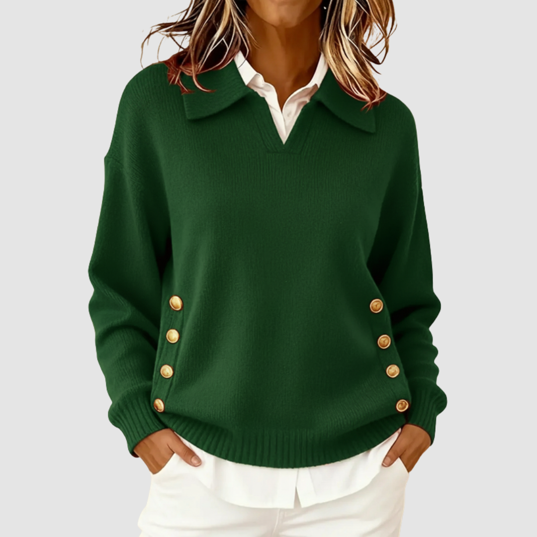 Noor | Women Collar Side Button Pullover Sweater