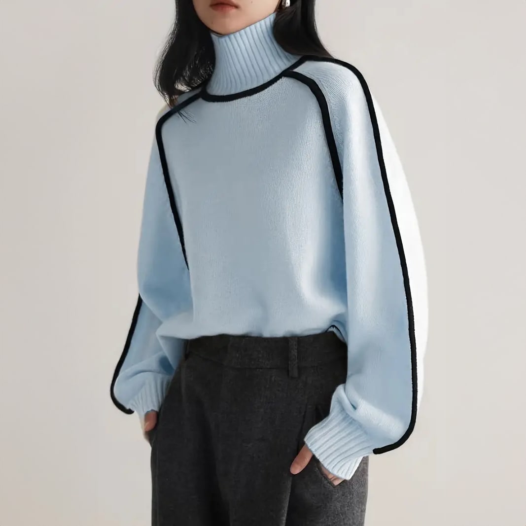 Tindra Women Piped Raglan Turtleneck Knit Sweater