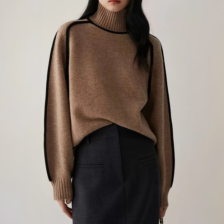 Tindra Women Piped Raglan Turtleneck Knit Sweater